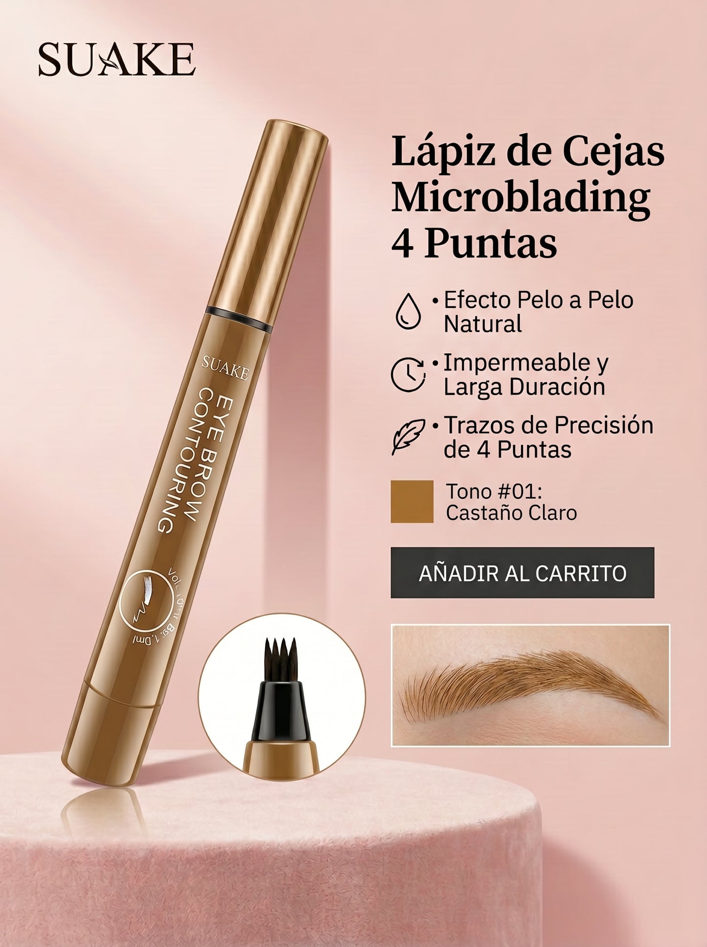 Lápiz de Cejas Microblading 4 Puntas — Efecto Natural Waterproof
