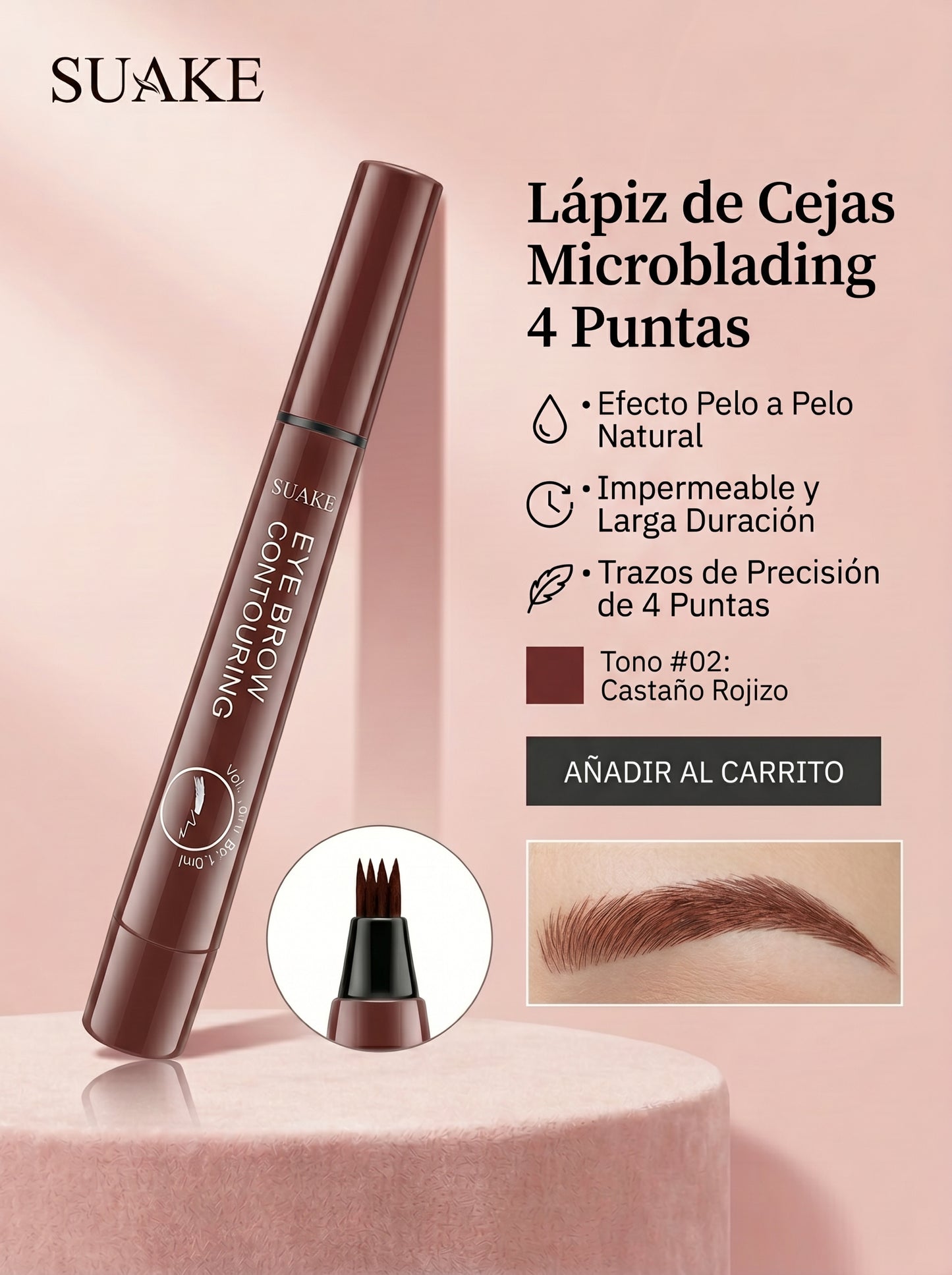 Lápiz de Cejas Microblading 4 Puntas — Efecto Natural Waterproof