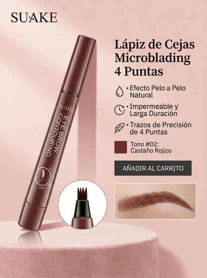 Lápiz de Cejas Microblading 4 Puntas — Efecto Natural Waterproof
