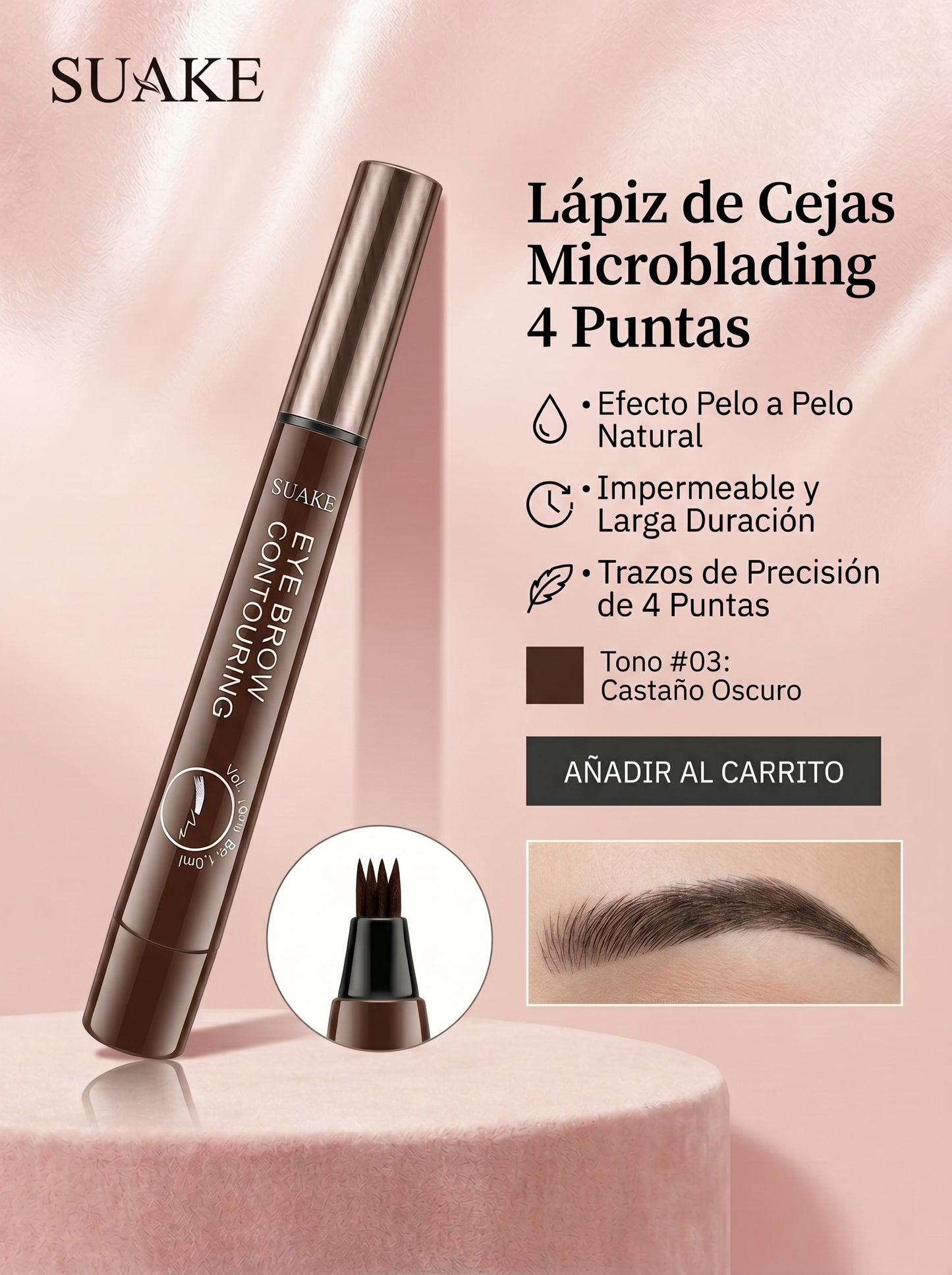 Lápiz de Cejas Microblading 4 Puntas — Efecto Natural Waterproof