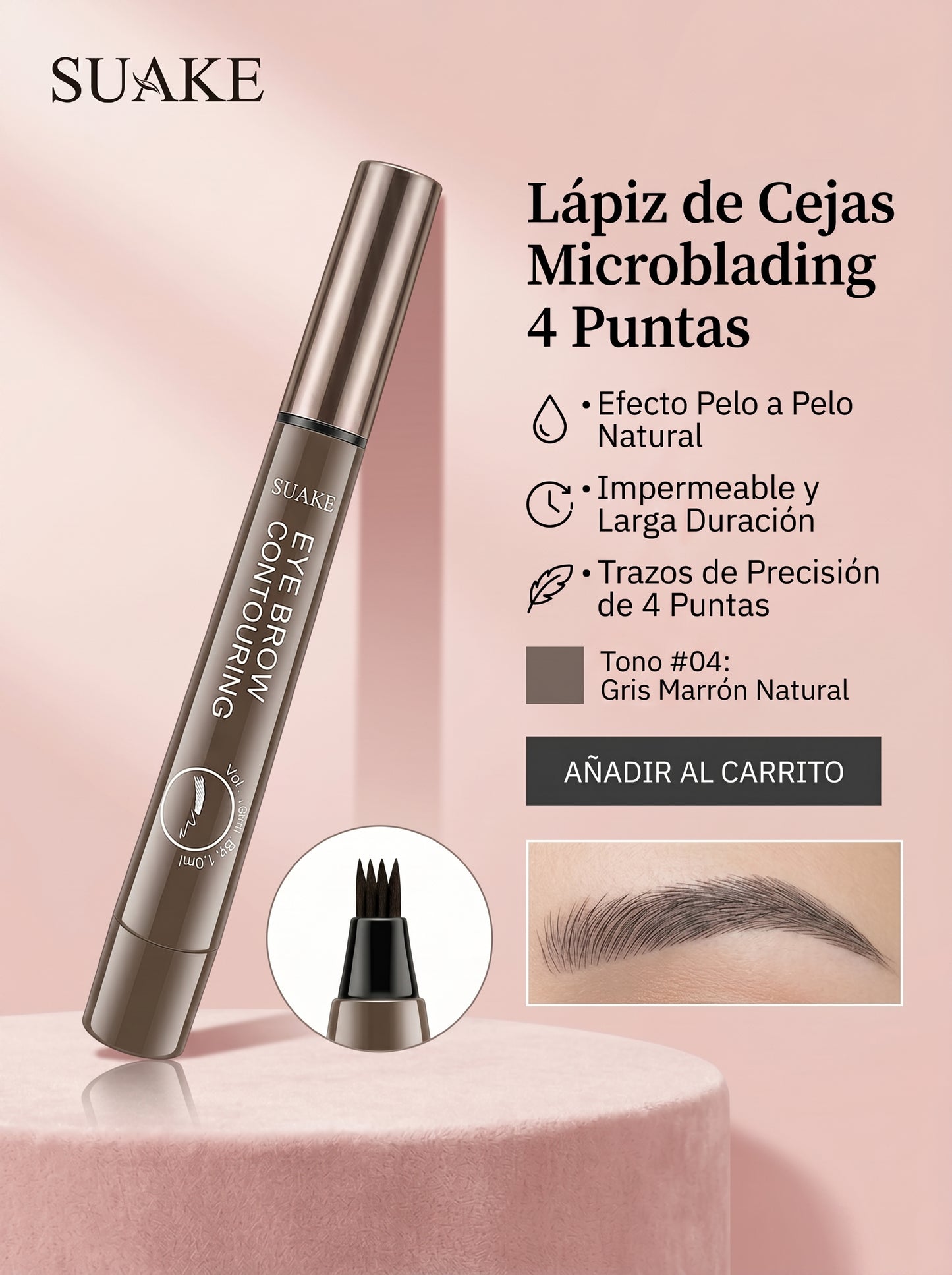 Lápiz de Cejas Microblading 4 Puntas — Efecto Natural Waterproof